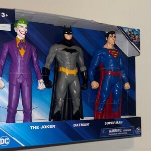 DC Comics Joker, Batman, Superman Figure Trio - Purple, Gray, Blue